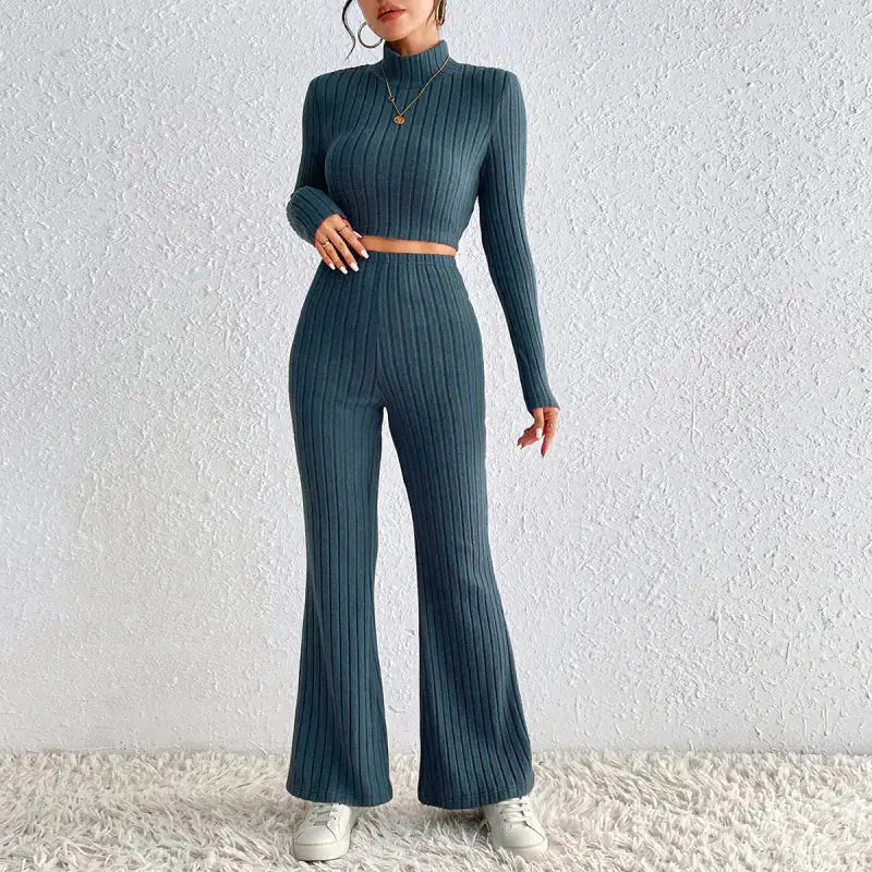 solid color knitted long sleeve trousers suit my shop saver