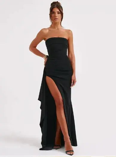 Strapless Asymmetrical High Split Maxi Dress My Shop Saver