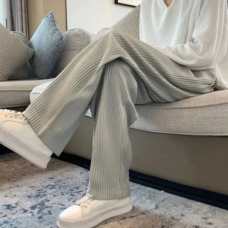 texture wide-leg pants vertical stripes men and women casual my shop saver