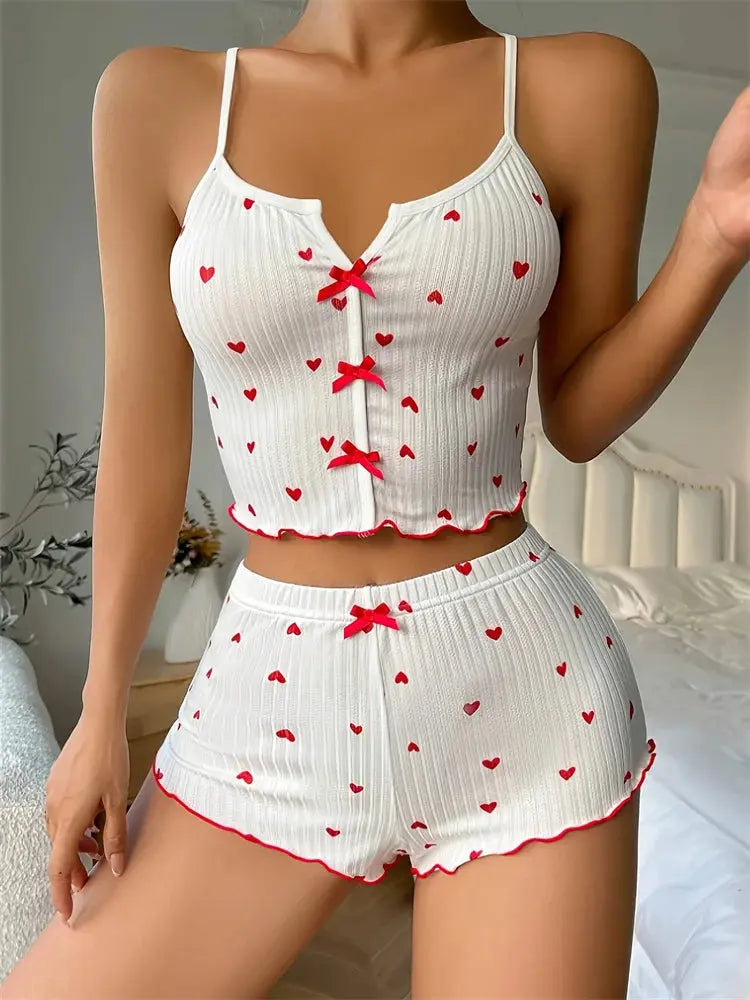 heart print ribbed pajama set my shop saver