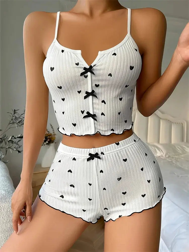 heart print ribbed pajama set my shop saver