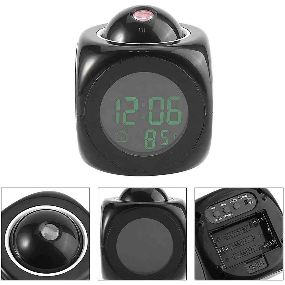 led projection alarm clock digital lcd display voice talking weather snooze usb