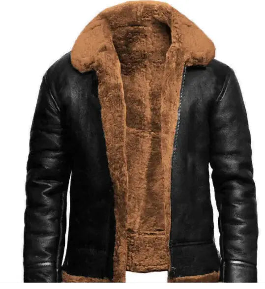 men's leather-fur one-piece lapel jacket my shop saver