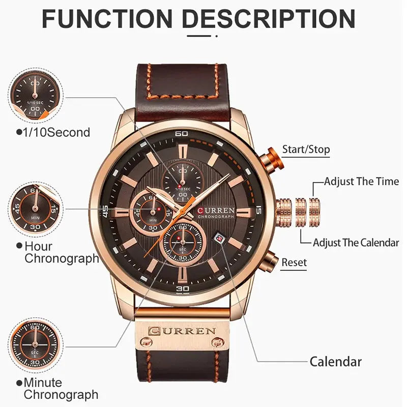 men's leather sports chronograph watch my shop saver