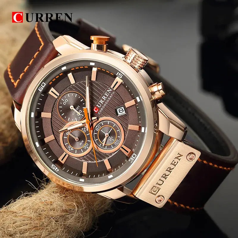 men's leather sports chronograph watch my shop saver