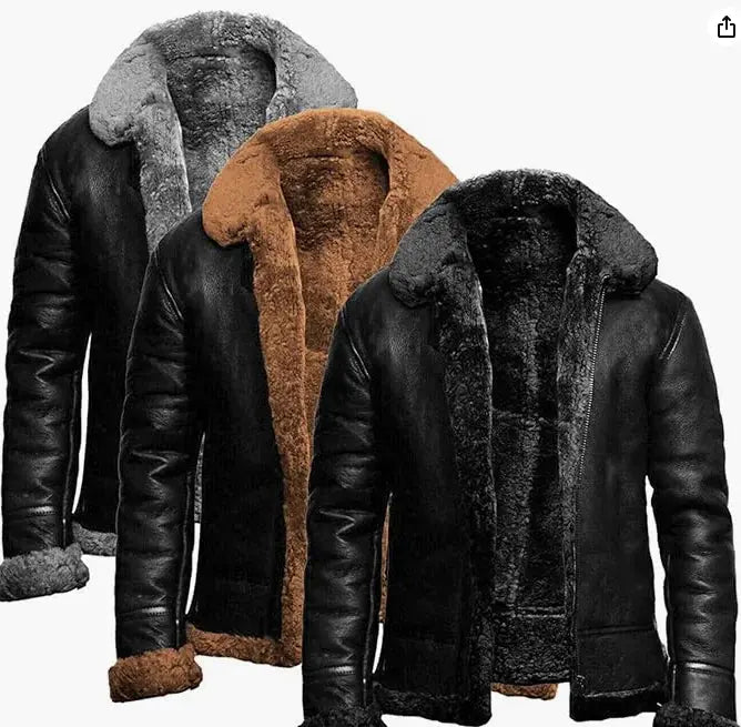 men's leather-fur one-piece lapel jacket my shop saver