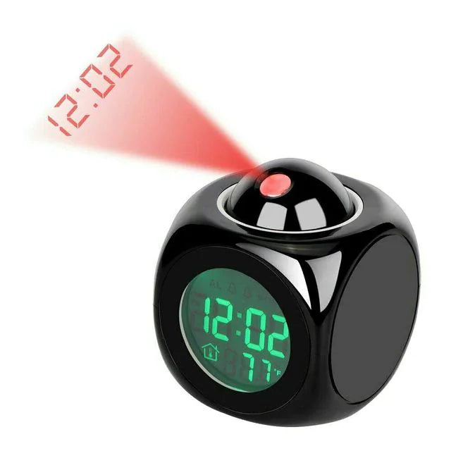 led projection alarm clock digital lcd display voice talking weather snooze usb