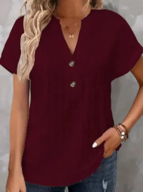 batwing sleeve solid color and v-neck button t-shirt my shop saver