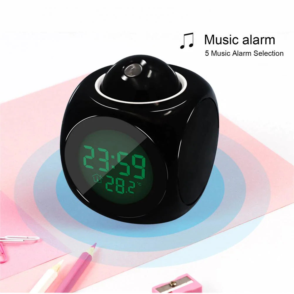 led projection alarm clock digital lcd display voice talking weather snooze usb