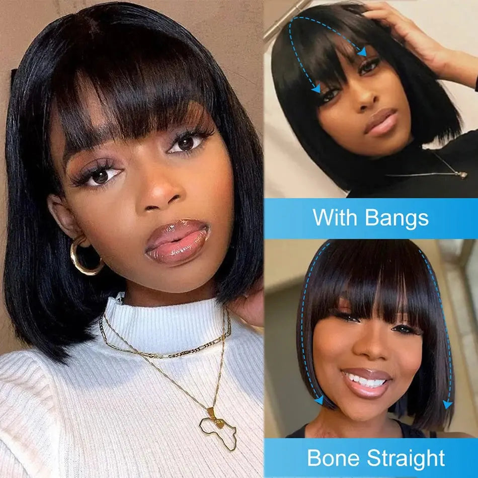 straight bob human hair wig with bangs my shop saver