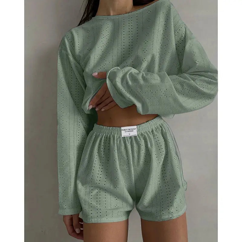 women's pajamas set - spring long sleeve tops with shorts di supremo