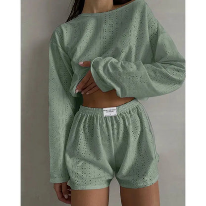 Women's Pajamas Set - Spring Long Sleeve Tops with Shorts Di Supremo