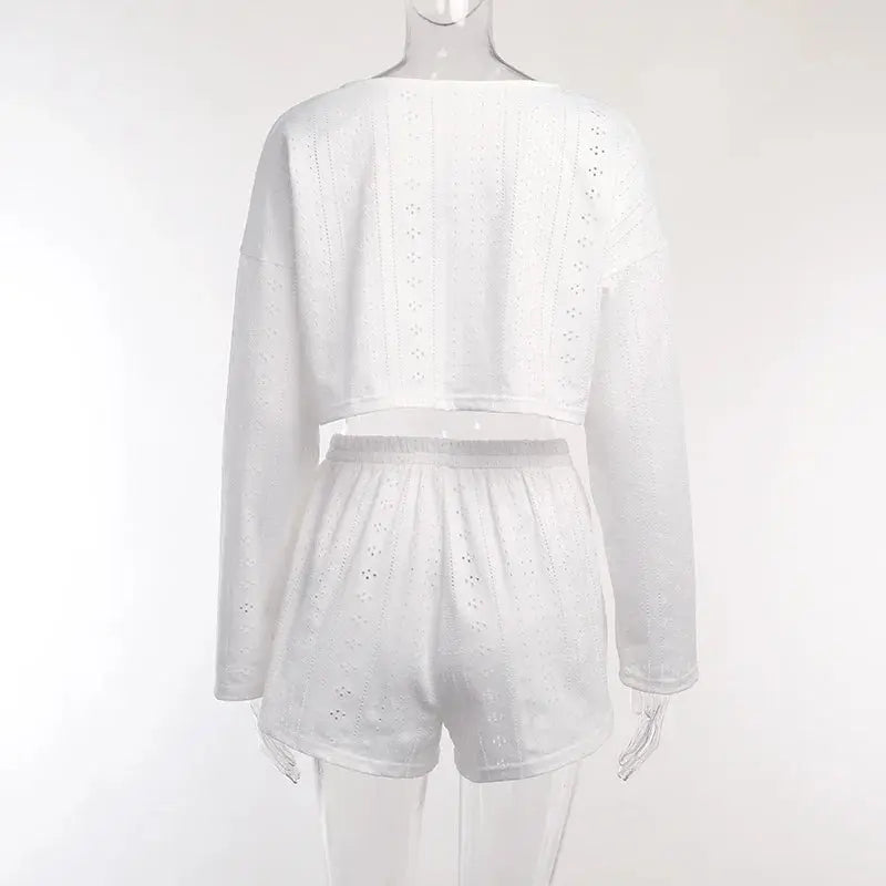 women's pajamas set - spring long sleeve tops with shorts di supremo