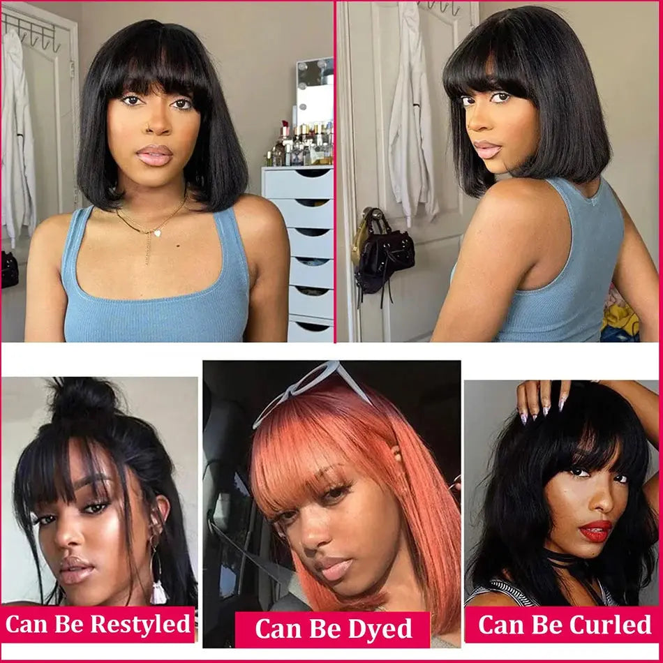 straight bob human hair wig with bangs my shop saver