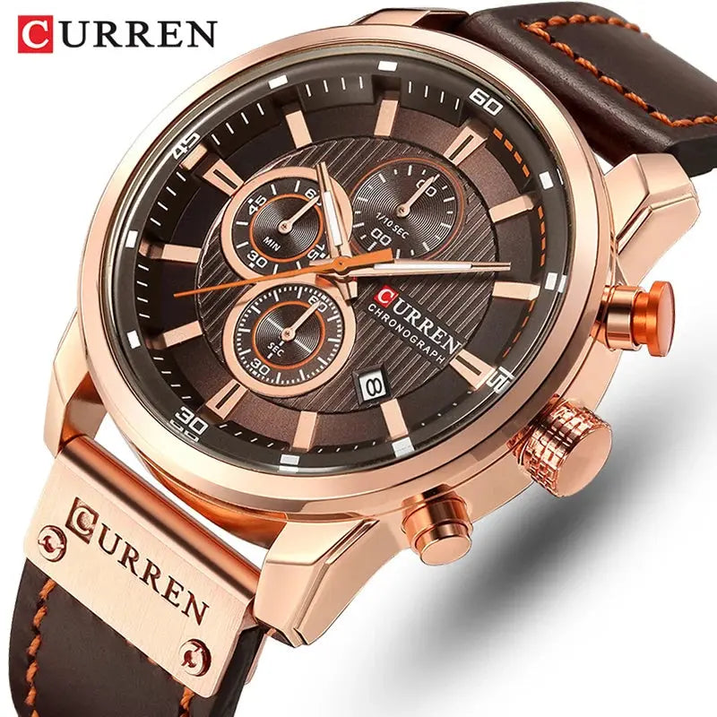 men's leather sports chronograph watch my shop saver