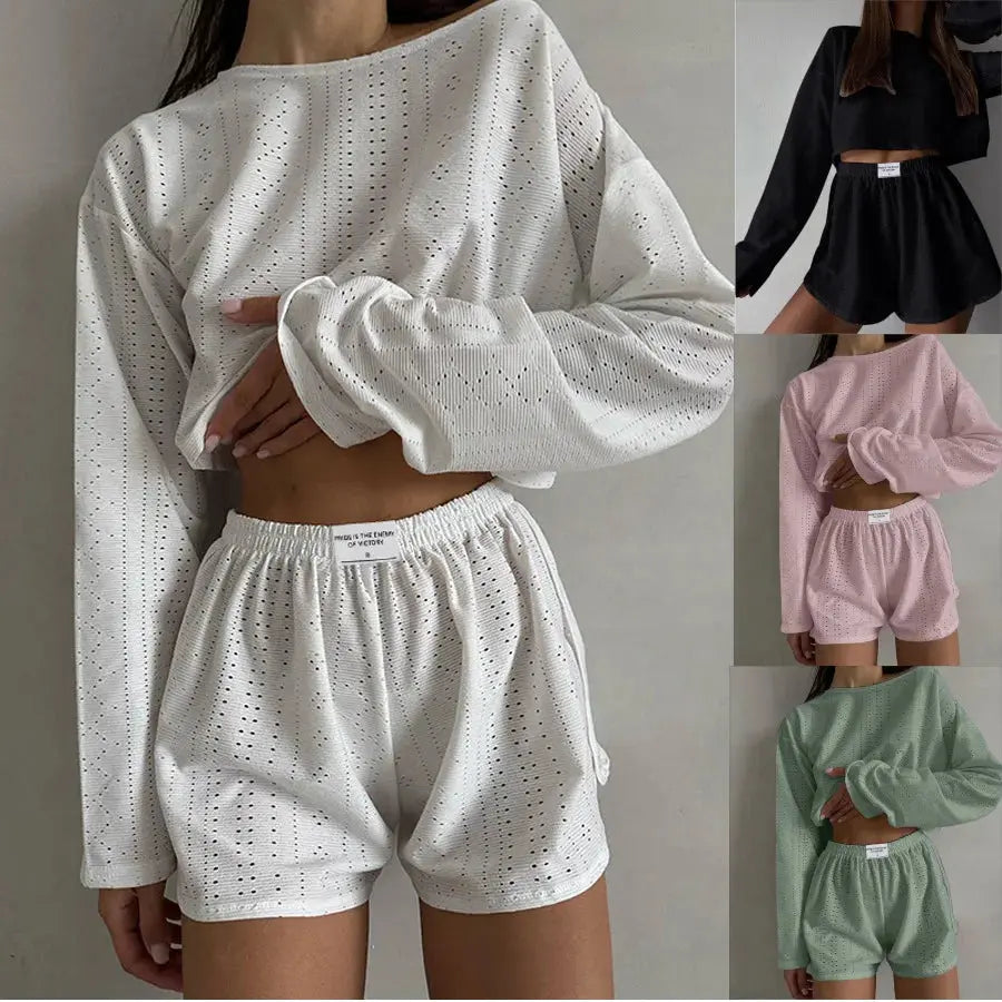 women's pajamas set - spring long sleeve tops with shorts di supremo