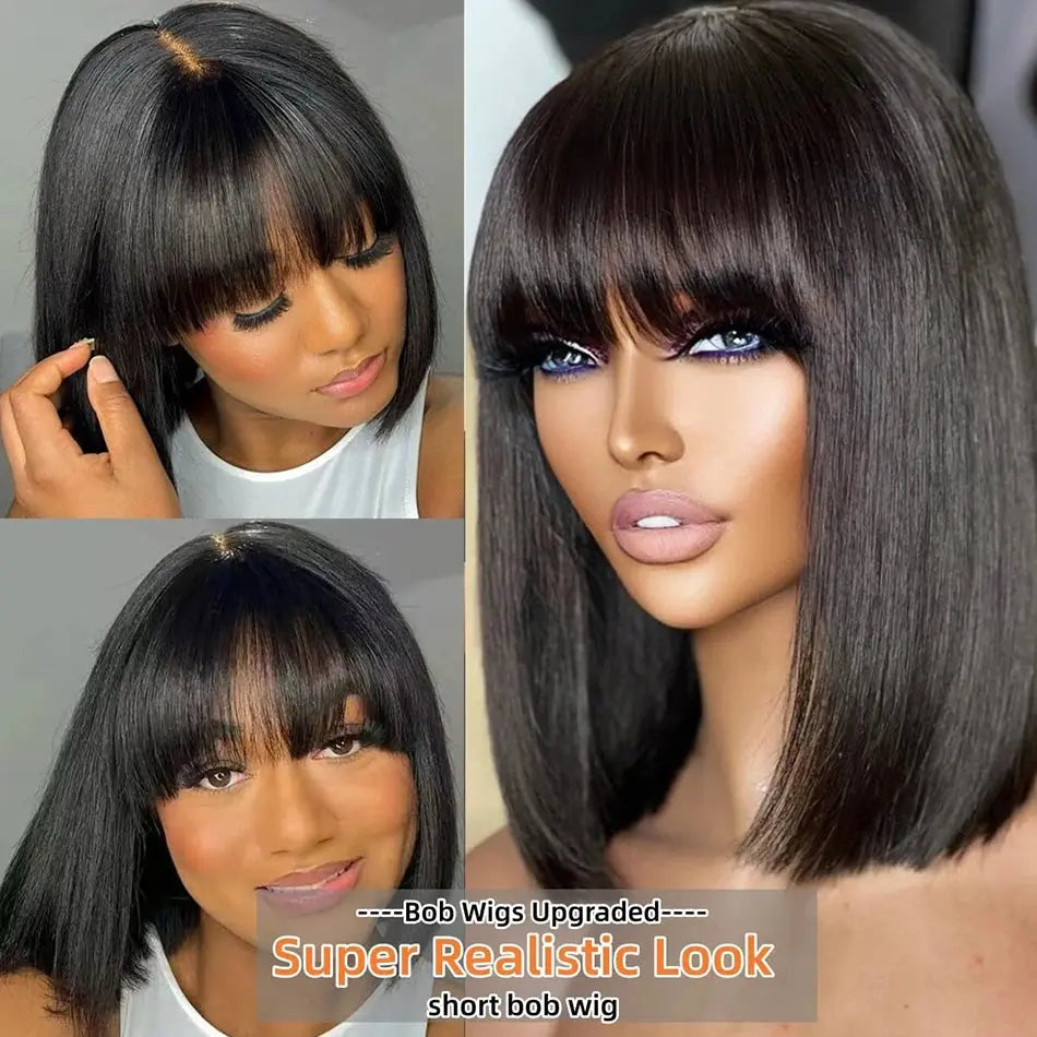 straight bob human hair wig with bangs my shop saver