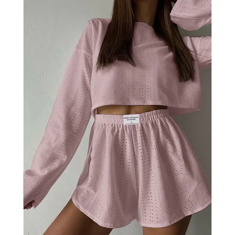 women's pajamas set - spring long sleeve tops with shorts di supremo