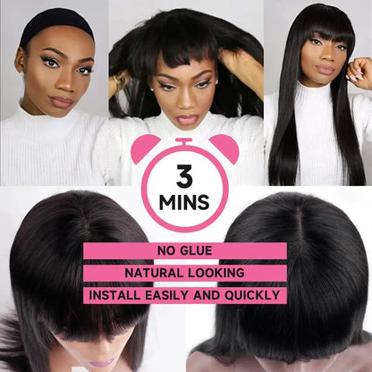 3x1 Middle Part Brazilian Human Hair Wig with Bangs My Shop Saver