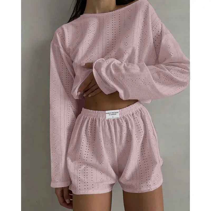 women's pajamas set - spring long sleeve tops with shorts di supremo