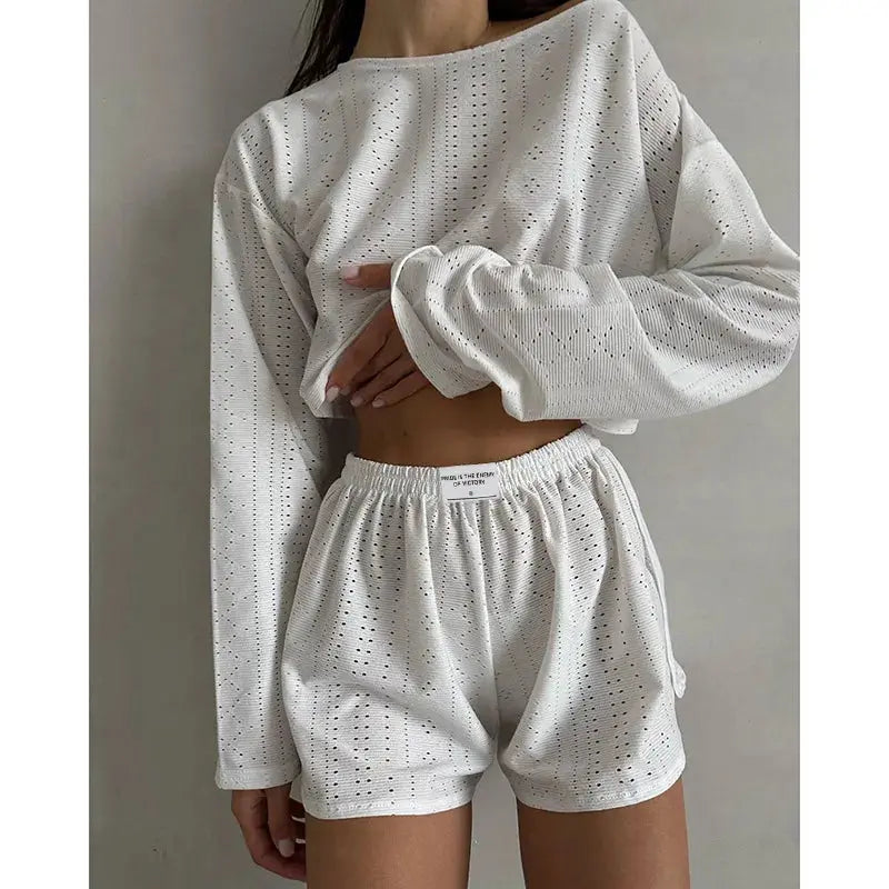 women's pajamas set - spring long sleeve tops with shorts di supremo