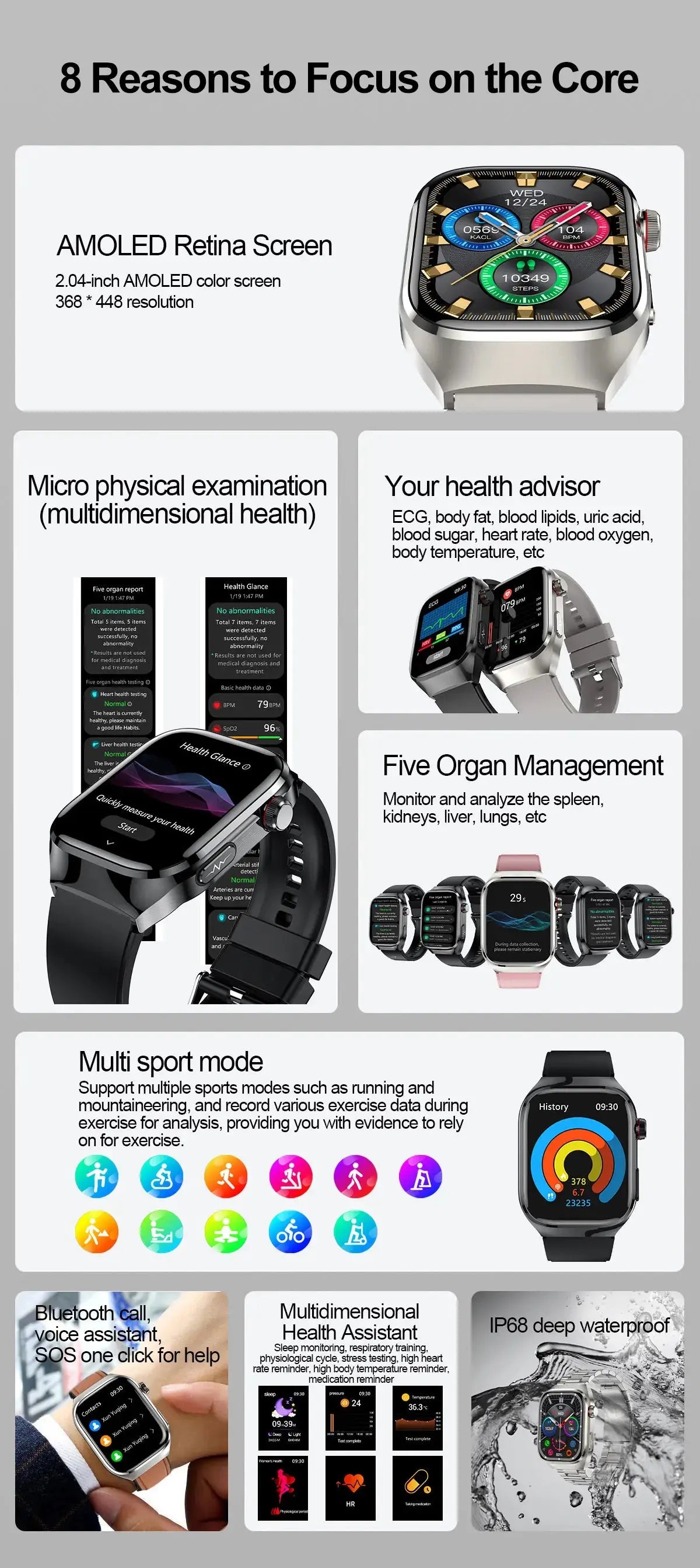 2024 smartwatch: medical grade - 2.04" my shop saver