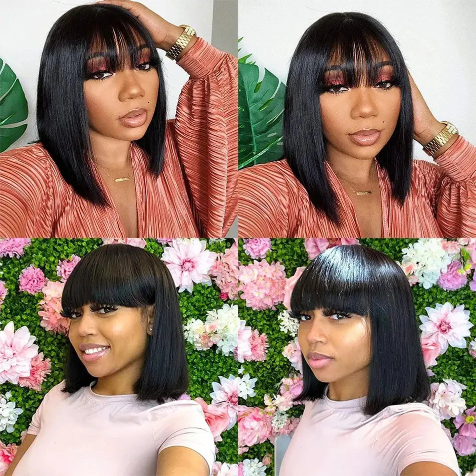 straight bob human hair wig with bangs my shop saver