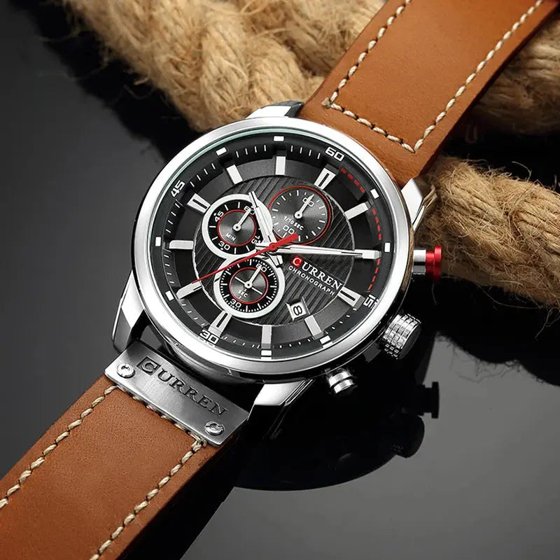 men's leather sports chronograph watch my shop saver