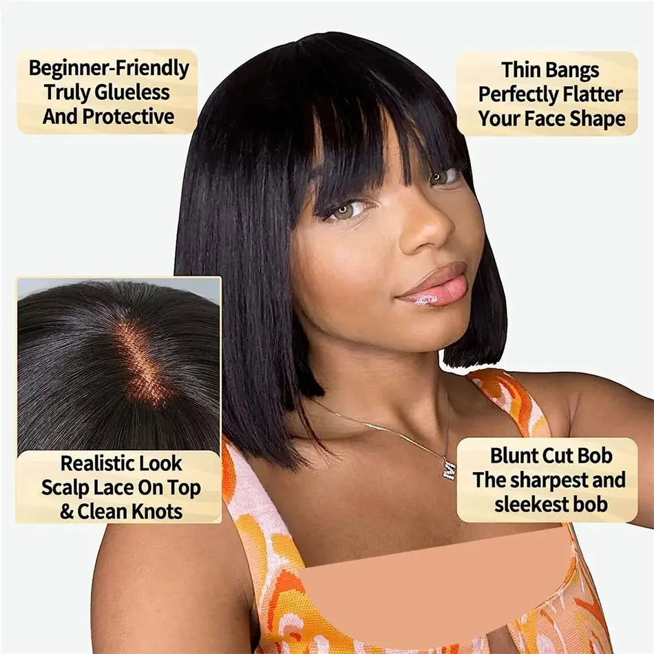 straight bob human hair wig with bangs my shop saver