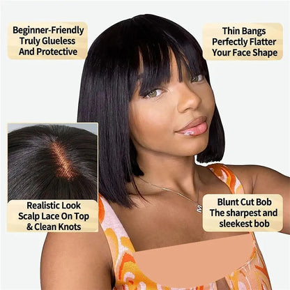 Straight Bob Human Hair Wig with Bangs My Shop Saver