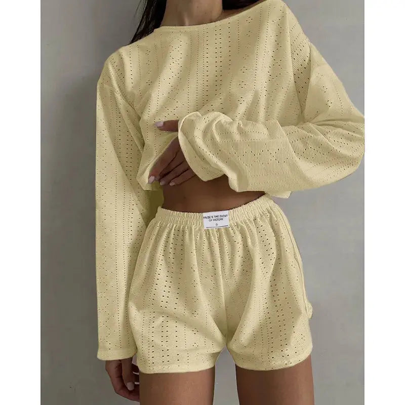 women's pajamas set - spring long sleeve tops with shorts di supremo