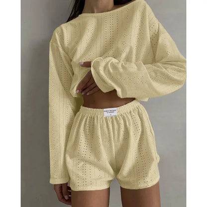 Women's Pajamas Set - Spring Long Sleeve Tops with Shorts Di Supremo