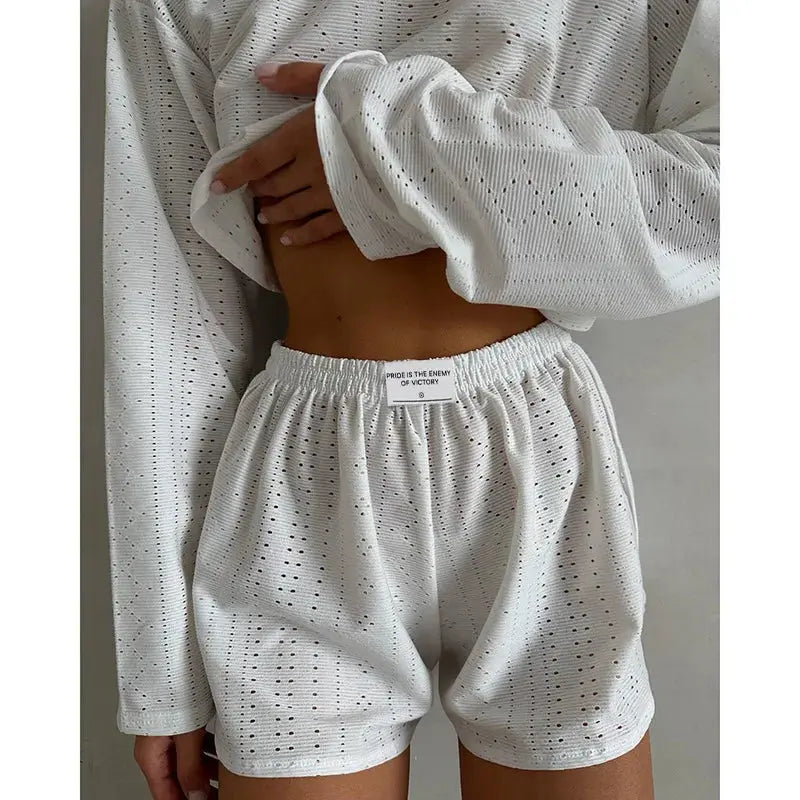 women's pajamas set - spring long sleeve tops with shorts di supremo