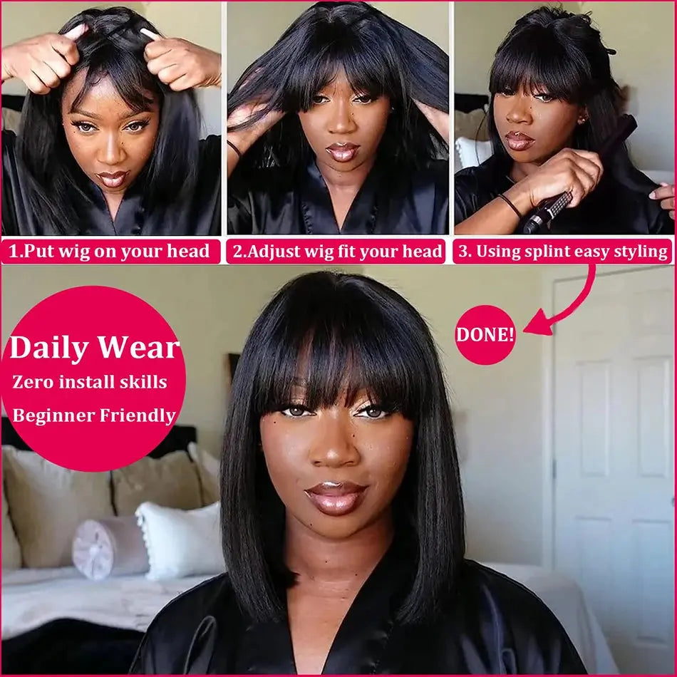 3x1 middle part brazilian human hair wig with bangs my shop saver