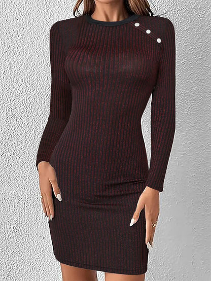 Slim Round Neck Long-sleeved Dress My Shop Saver