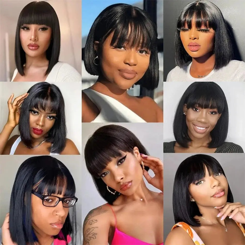 straight bob human hair wig with bangs my shop saver