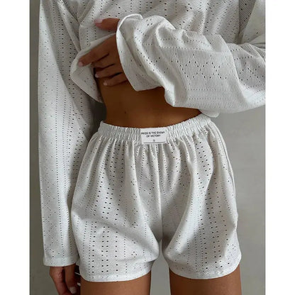 Women's Pajamas Set - Spring Long Sleeve Tops with Shorts Di Supremo