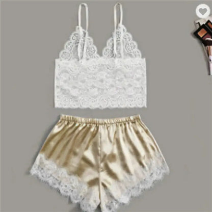 2 Piece Pajama Set – Crop Top & Suspender Shorts My Shop Saver