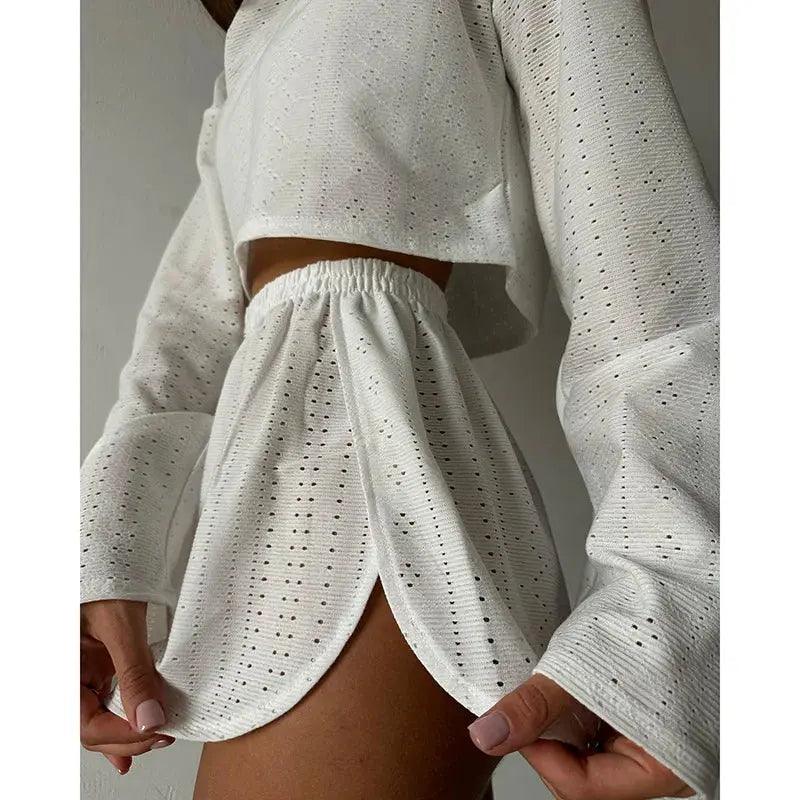 women's pajamas set - spring long sleeve tops with shorts di supremo