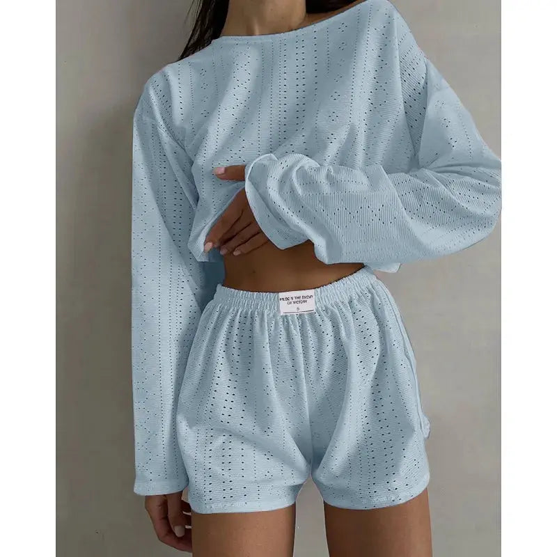 women's pajamas set - spring long sleeve tops with shorts di supremo