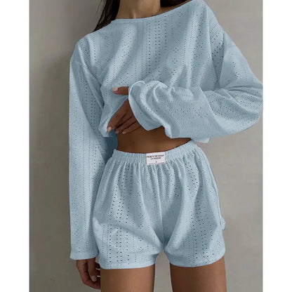 Women's Pajamas Set - Spring Long Sleeve Tops with Shorts Di Supremo