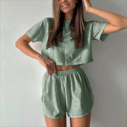 Women's Pajamas Set - Spring Long Sleeve Tops with Shorts Di Supremo