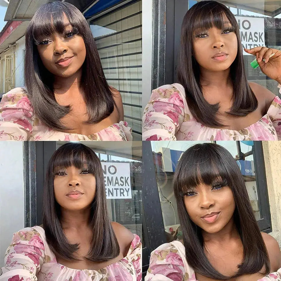 straight bob human hair wig with bangs my shop saver