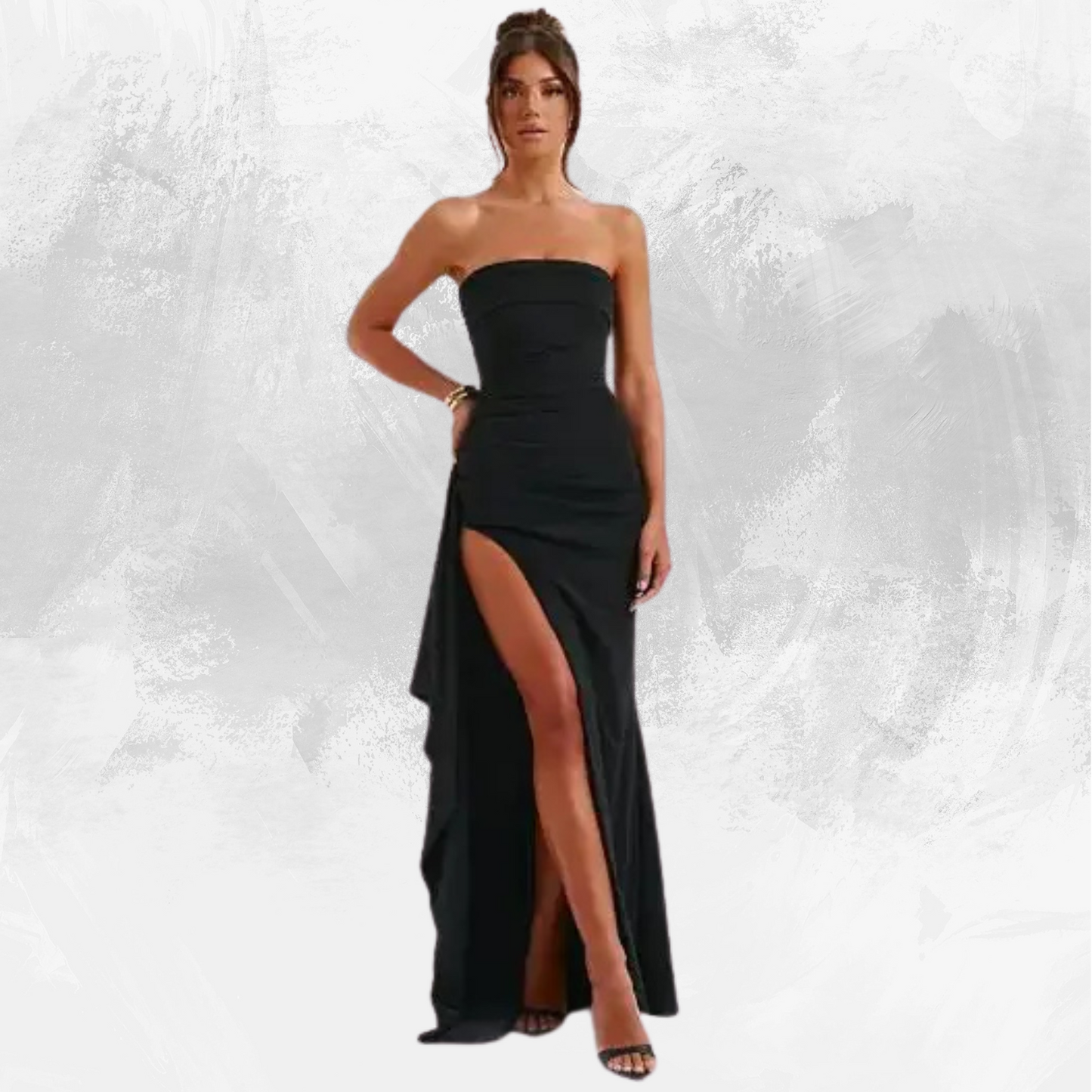 strapless asymmetrical high split maxi dress