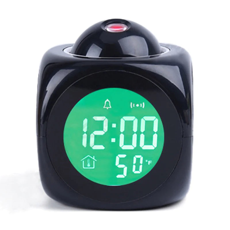 led projection alarm clock digital lcd display voice talking weather snooze usb