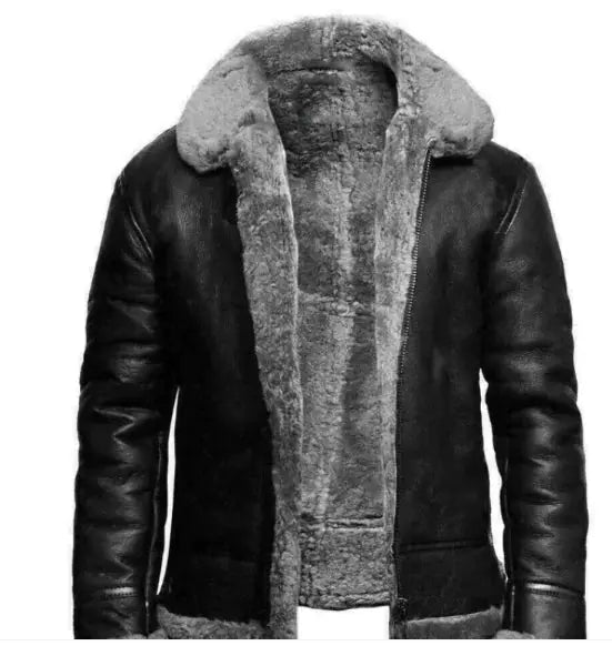 Men's Leather-fur One-piece Lapel Jacket My Shop Saver