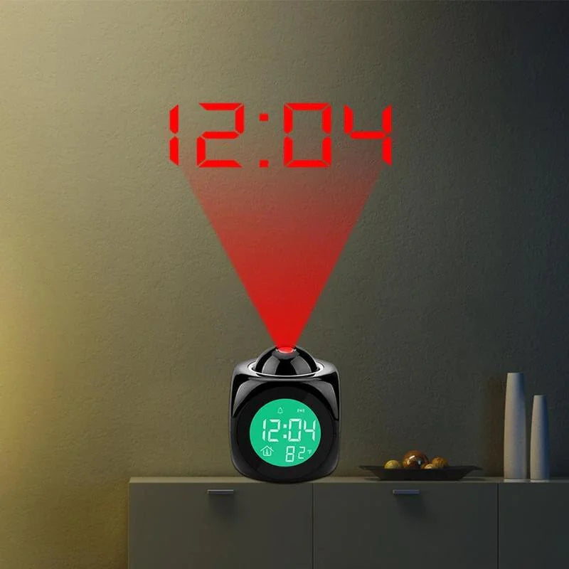 led projection alarm clock digital lcd display voice talking weather snooze usb