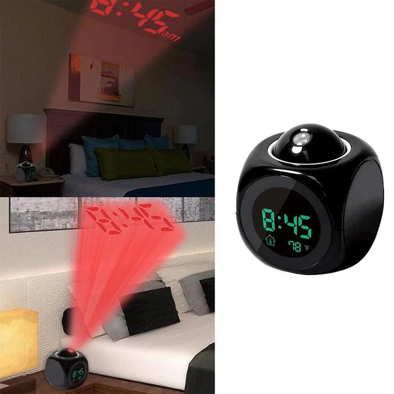 led projection alarm clock digital lcd display voice talking weather snooze usb